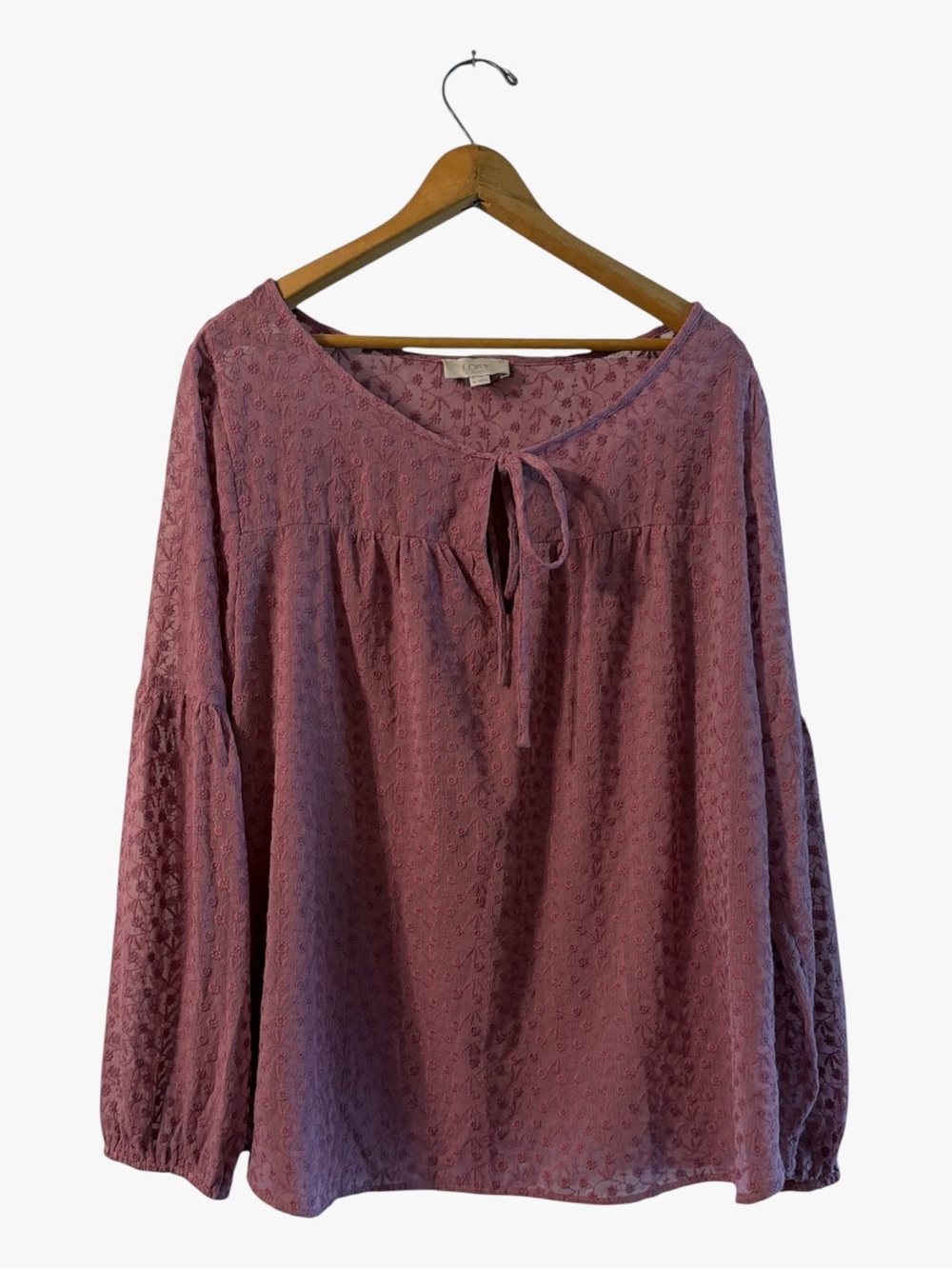 Boho Romantic LOFT Embroidered Sheer Peasant Blouse XL Mauve